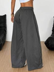 Coolane Women's Summer Streetwear Y2K Vintage Casual Hippie  Striped Oversized Low Rise Grey Banana Pants - Dark Grey - View 5