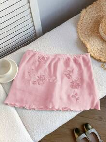 SHEIN Comfortcana Váy mini lưới hồng giản dị và trang trí sequin cho nữ - Hồng - Xem 2
