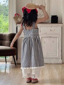 Dazy Kids 年轻女孩休闲格纹荷叶边下摆吊带背心连衣裙，夏季 - 藍色 - 查看 2