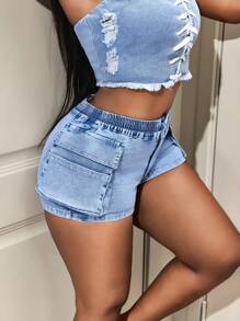 BamGleam Sexy Denim Shorts For Women, Suitable For Going Out And Parties - Blue - View 4