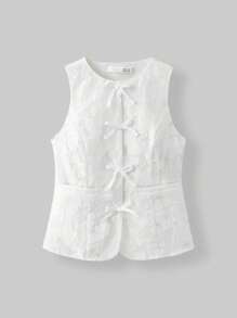 Ontre Tween Girl Bow Decor Jacquard Fabric Camisole - White - View 1