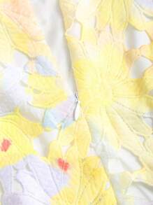 Sweetra 女士新款时尚花卉镂空浅蓝色印花迷你裙，优雅甜美紧身裙，适合度假、海滩派对、通勤