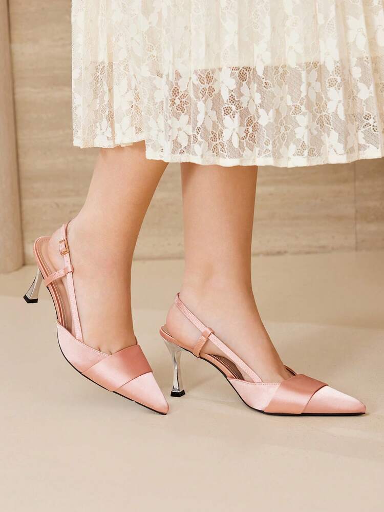 ファッション女性尖った先端クロスストラップハイヒール、スタイリッシュソフトピンク