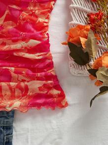 SHEIN VCAY Áo bó sát in lưới đan, họa tiết đan, trang nhã cho phụ nữ đi nghỉ hè, kỳ nghỉ bãi biển Bohemia, phong cách Boho Chic, hòa nhạc đồng quê, lễ hội ngày lễ, bãi biển, phong cách quý tộc cổ điển cho phụ nữ, áo ống, tốt nghiệp - Màu Hồng Tươi - Xem 4