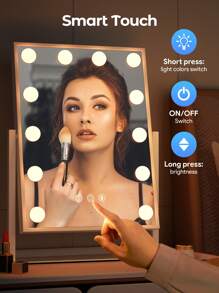 Teckwe White Vanity Mirror With Lights 12 Dimmable Bulbs Makeup Mirror With Smart Touch Control For Glam Room Bedroom Detachable Vanity Mirror With Lights Makeup Mirror , 3 Color Light Settings, Valentine's Day Gift - White - View 3