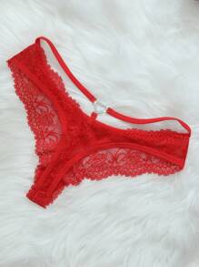 性感蕾丝丁字裤，背部镂空心形设计 - 紅色 - 查看 5