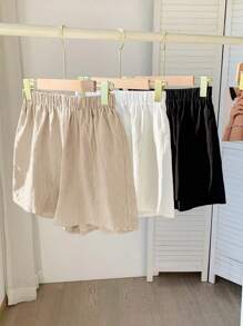 Comfortcana 3pcs/Set Plus Size Colorful Short Shorts, Fashionable For Summer - Khaki - View 2