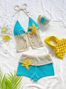 Soleia Casual, Holiday, Beach, Wedding Guest, Graduation Brunch, Women's St. Patrick's Day, Spring Break, Easter, Music Festival Fashion: Bohemian, Tropical, Elegant Halter Neck Backless Bowknot Tank Top And Mini Shorts 2 Pieces Set Starfish Bathing Suit Beach 2 Pieces Set Swimwear 3 Pieces Set (With Cover Up) Crochet Beach Set Beach Club Outfit Swimwear 2 Pieces Set Women Beach Set In Fall/Winter - Multicolor - View 1