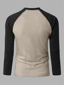 EURMUSE Men's Contrast Color Patchwork Print Raglan Sleeve T-Shirt - Beige - View 2