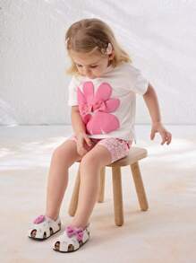 Cozy Pixies 时尚百搭可爱粉色蝴蝶结公主平底凉鞋，适合休闲、节日穿着、婴幼儿 - 白色 - 查看 3
