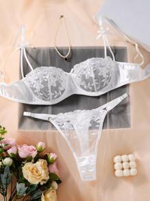 2件套紫色浪漫花卉刺绣女式套装 - 白色 - 查看 3