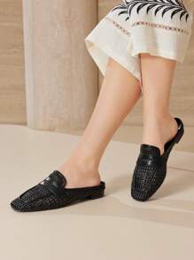 MOTF SQUARE TOE SLIP-ON MULE FALTS - Black - View 2