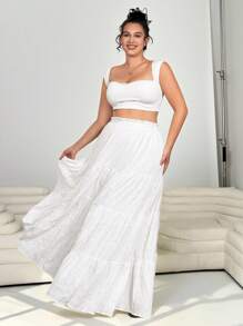 Solflare Váy xòe dài màu trắng có dây thắt lưng dành cho nữ Plus Size - trắng - Xem 5