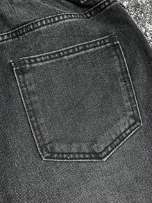 SHEIN Pantalones cortos vaqueros negros anchos de estilo suelto para adolescentes, estilo casual "Old Money", para uso diario, otoño, invierno y vuelta al colegio