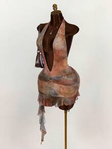 Amplova Váy hở lưng họa tiết hoa, giản dị và thời trang để mặc hàng ngày - Nhiều màu - Xem 5