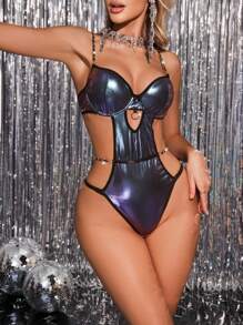 SHEIN 女士性感露背意大利面条背带连身衣 - 紫色 - 查看 6