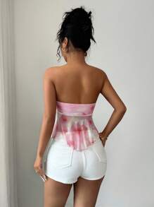 Elenzga Women's Floral Print Ruched Twist Front Cropped Cami Top, Summer Vacation Short Shirt