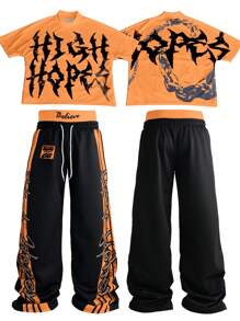 PAVTROS 男士街头时尚品牌破洞T恤和裤子两件套 - 彩色 - 查看 3