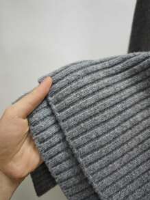 INAWLY 大码休闲宽松纯色侧开衩毛衣背心 - 灰色 - 查看 4