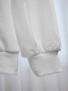 Casual Solid Color Bow Decor Sweatshirt For Everyday Wear Graduation,Back To School,Graduation,Teacher For Women,Back To School Pullover Fall Sweatshirt - White - View 4