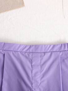 SHEIN Leap Crew Tween Girls' Vacation Casual Woven Solid Color Short Sleeve Shirt And Shorts Set, Spring/Summer - Mauve Purple - View 7