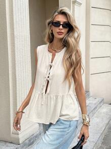 Serisse Women's  Bridgerton Sleeveless Shirt, Simple Vacation Lace Up Short Top, Summer Blouse For Women, Front Lace Up, Lace Up Blouse, Short Sleeve Blouse, Cute Summer Blouse  Wear Women's Solid Color Strap Sleeveless Vacation & Leisure Shirt Earthy Clothes