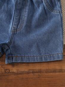 SHEIN Vintaside Kids 婴幼儿女孩 0-3 岁休闲可爱蝴蝶结 T 恤和牛仔短裤两件套 - 粉色 - 查看 5