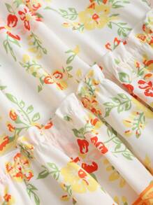 Sweetra 女式夏季欧美时尚花卉印花松紧腰喇叭裙，优雅法式休闲度假百搭裙子 - 黃色 - 查看 4