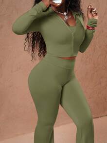 Slaydiva Bộ 3 áo không tay thường ngày cho nữ, áo cánh dài tay và quần dài - xanh quân đội - Xem 6