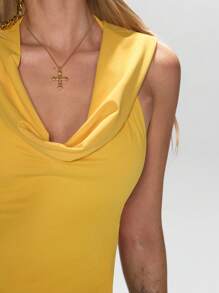 ROMWE Street Life Cali Girl 女式运动垂坠领性感露背背心 - 黃色 - 查看 6