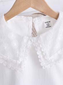 Blusa casual de manga larga con bordado floral elegante y ribete de encaje para niñas, para primavera/otoño