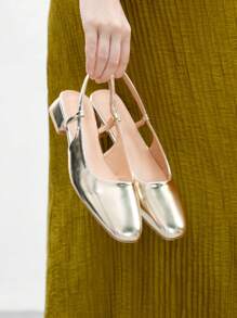 CUCCOO BIZCHIC 女士圆头低跟金色休闲舒适百搭百搭露跟平底乐福鞋 - 金色 - 查看 5