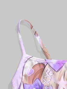 ROMWE Anime Áo nữ gợi cảm với họa tiết hoạt hình Kawaii, nơ và kẹo mút, màu tím, thích hợp để đi chơi. - Màu tím - Xem 4