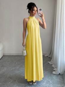 Rafferiza 女式春夏无袖超长太阳裙，浅蓝色 - 黃色 - 查看 5