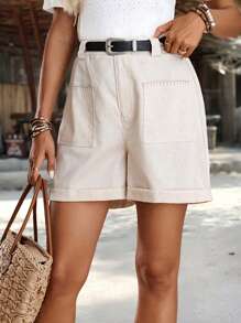 EMERY ROSE Women's Casual Plain Dual Pocket Shorts For Women Jorts Shorts De Mujer Women Shorts Summer Shorts Linen Shorts Jorts Women Chores De Mujer