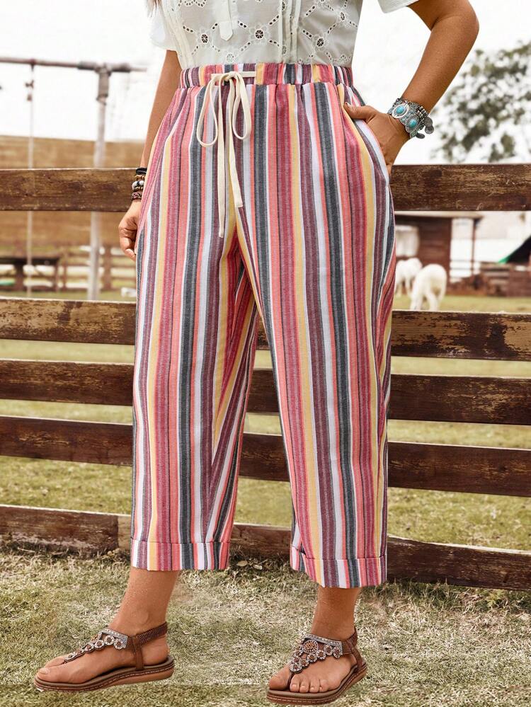 Resort Wear Plus Size Holiday Trousers Plus Size Colorful Striped