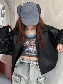 DAZY Teen Girls PU Casual Street Long Sleeve Jacket, Korean Padded Coat Winter Leather Jacket - Black - View 4