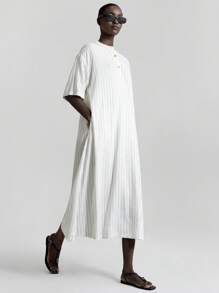 Ontre 2025 New Commuting OL, Women's Casual Loose All-Match Versatile Striped Long Dress - White - View 2