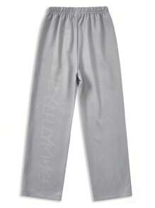 SHEIN 1 件青少年男孩休闲运动学院街头灰色喇叭裤，带涂鸦图案，适合返校，适合生日派对、晚会、表演、婚礼、洗礼、开幕式，适合日常穿着，适合上学，适合旅行，适合运动，适合春、秋、冬季 - 灰色 - 查看 2