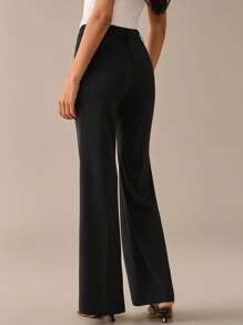 Lilora 纯色褶皱优雅时尚口袋喇叭裤都市风格女士休闲通勤裤都市休闲浪漫优雅外出