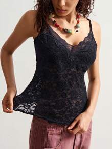 Bohemela Boho Paisley Jacquard Knit Camisole Top, Fitted Sleeveless Summer Holiday Style For Women Lace - Black - View 5