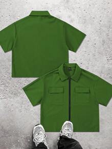 Manfinity Hypemode Men's Casual Solid Color Short Sleeve Shirt For Summer - Green - View 2