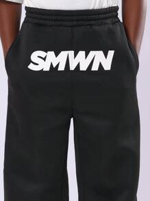 SUMWON SMWN Wide Leg Sweatpants Cozy Fleece Wear Winter Fall Comfortable Everyday Youth Casual Loose Fit Pants With Side Pockets - Black - View 5