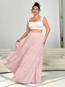 SHEIN EZwear Váy xòe màu hồng cỡ lớn cho nữ - Hồng - Xem 5