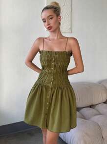 DAZY Đầm ôm sát cơ thể dây mảnh ngắn bó sát dành cho nữ, Đầm thường ngày cho nữ - màu xanh lá - Xem 1