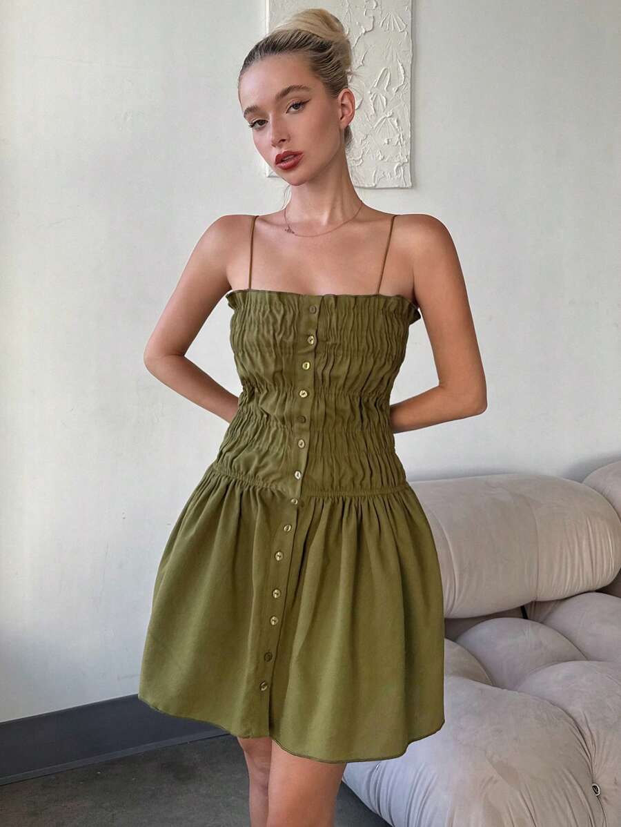 DAZY Đầm ôm sát cơ thể dây mảnh ngắn bó sát dành cho nữ, Đầm thường ngày cho nữ - màu xanh lá - Xem 1