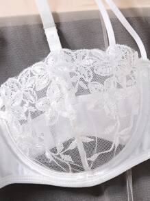 2件套紫色浪漫花卉刺绣女式套装 - 白色 - 查看 4