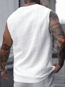 Manfinity CasualCool 男士夏季纹理圆领休闲宽松背心 男士白色无袖上衣 男士白色上衣 男士白色网纱上衣