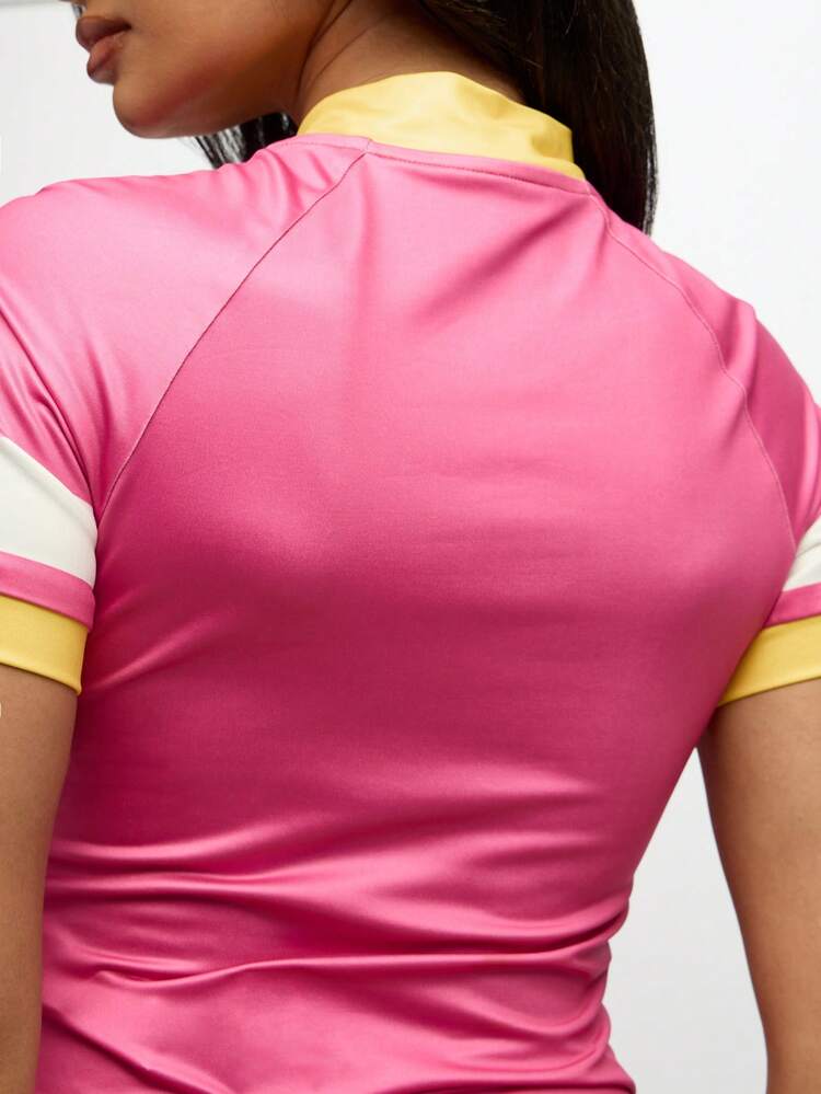 SUMWON WOMEN Half Zip Crop Top With Sunset Digital Print