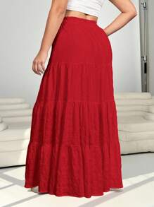 SHEIN EZwear 情人节大码女款红色褶皱半身裙